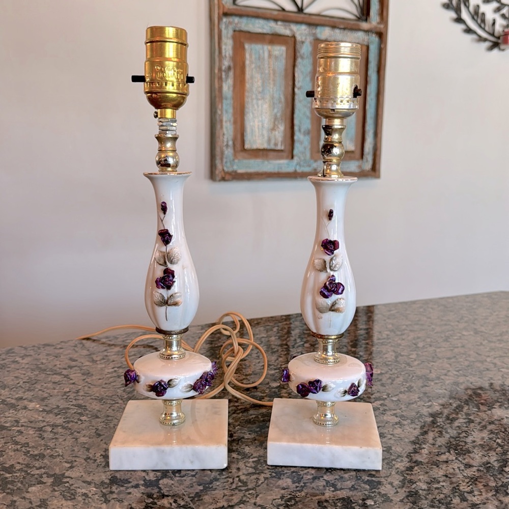 Vintage Porcelain marble purple 3D flower lamps